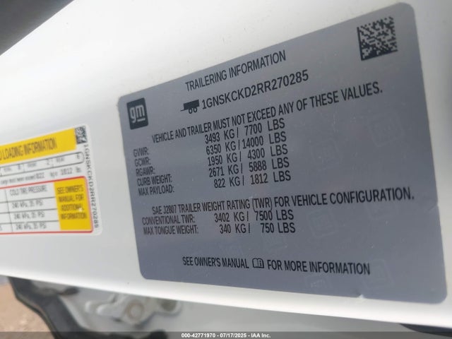 Продаж на аукціоні авто 2024 Chevrolet Suburban 4wd Lt, vin: 1GNSKCKD2RR270285, номер лоту: 42771970