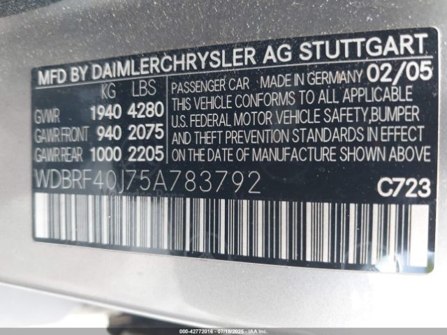 2005 MERCEDES-BENZ C 230 WDBRF40J75A783792 Photo 8