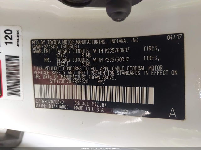 Toyota 2gr-fks 2017 5TDYZ3DC3HS852320 Image 9