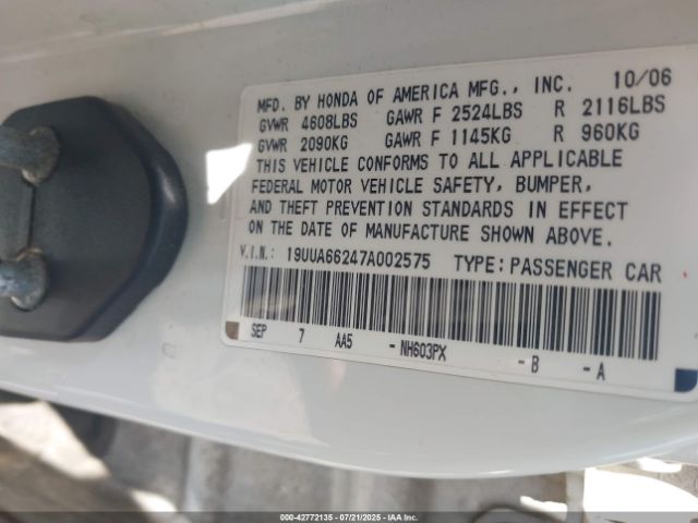 2007 ACURA TL 19UUA66247A002575 Photo 8