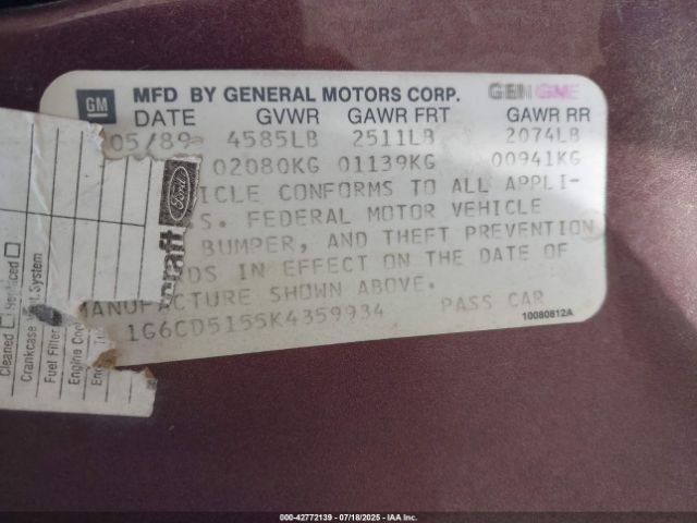 1989 CADILLAC DEVILLE 1G6CD5155K4359934 Photo 8