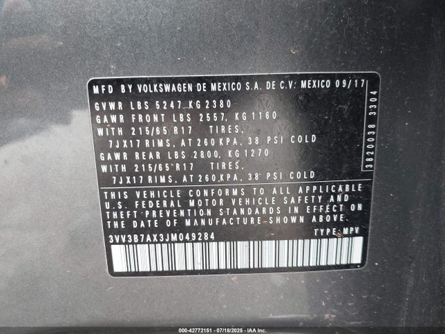 Volkswagen Tiguan 2018 3VV3B7AX3JM049284 Image 9