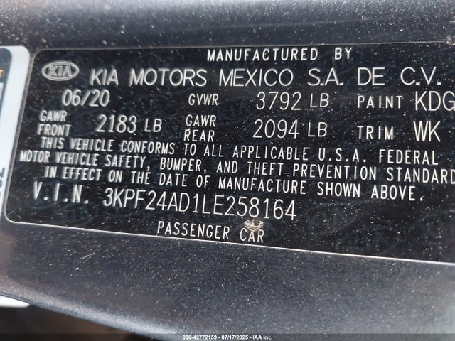 3KPF24AD1LE258164 KIA mpi nu
