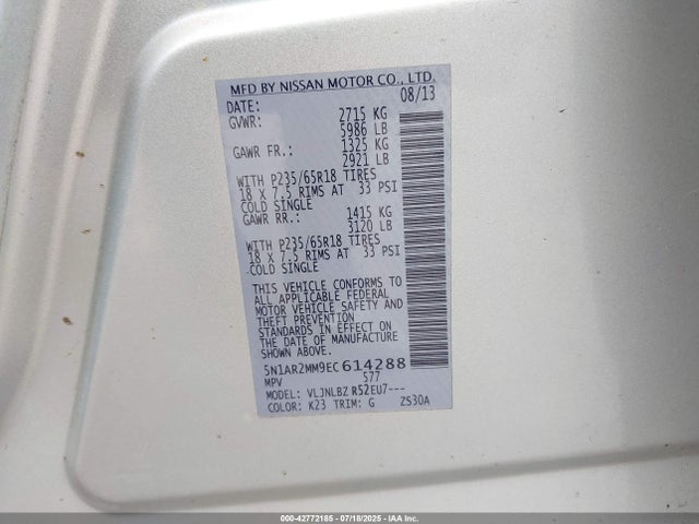 Nissan Pathfinder 2014 5N1AR2MM9EC614288 Image 9