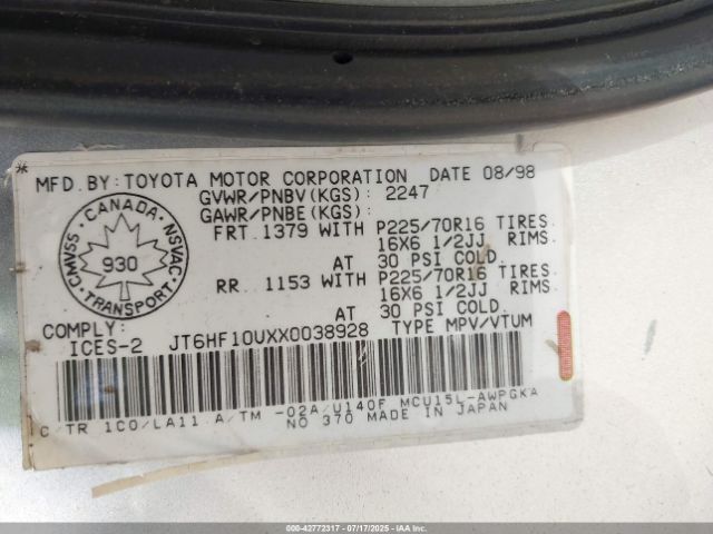 1999 LEXUS RX 300 JT6HF10UXX0038928 Photo 8