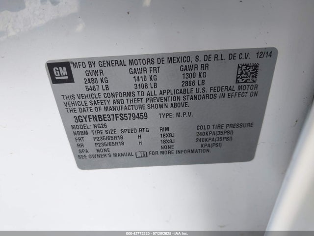 2015 CADILLAC SRX 3GYFNBE37FS579459 Photo 8