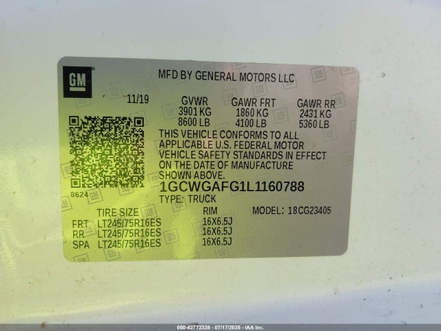 1GCWGAFG1L1160788 Chevrolet l96 - engine flexible fuel, iron