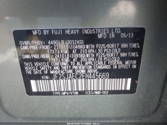 Subaru 2.5na u5 2014 JF2SJAEC2EH445669 Image 9