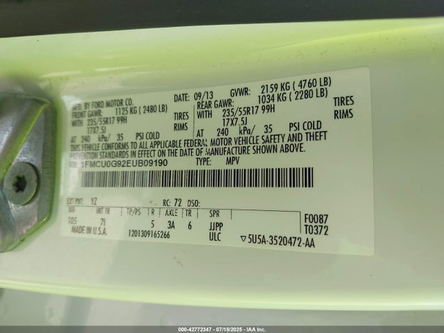 Ford 2014 2014 1FMCU0G92EUB09190 Image 9