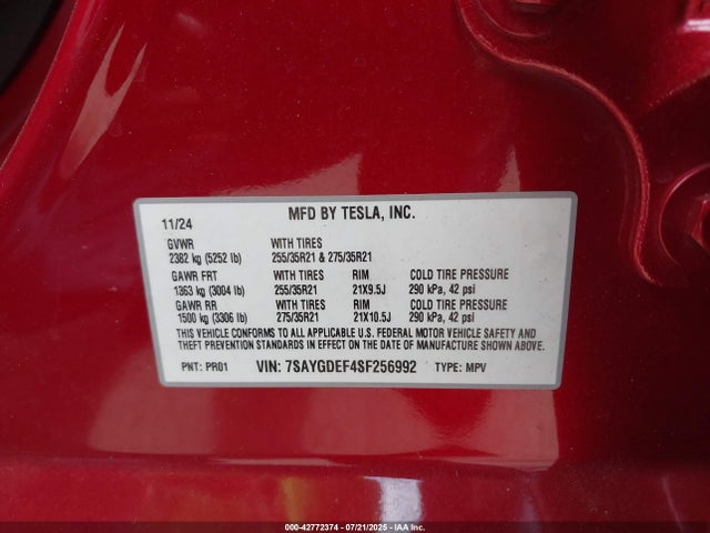 2025 TESLA MODEL Y 7SAYGDEF4SF256992 Photo 8