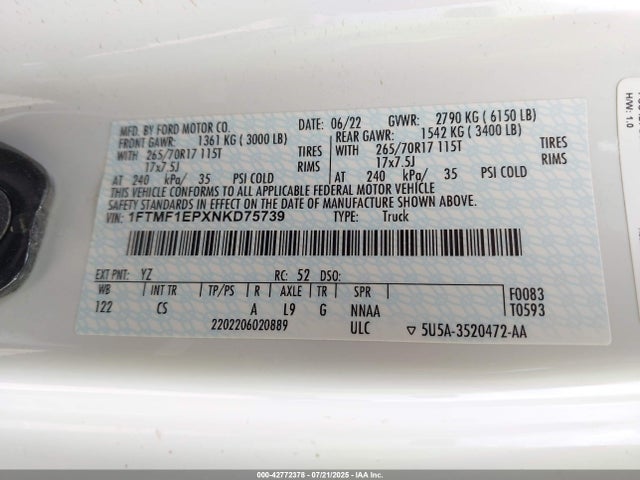 1FTMF1EPXNKD75739 Ford 2.7l-4v