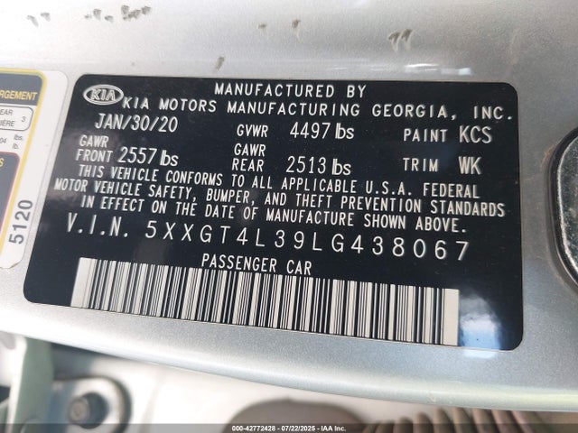 5XXGT4L39LG438067 KIA gdi