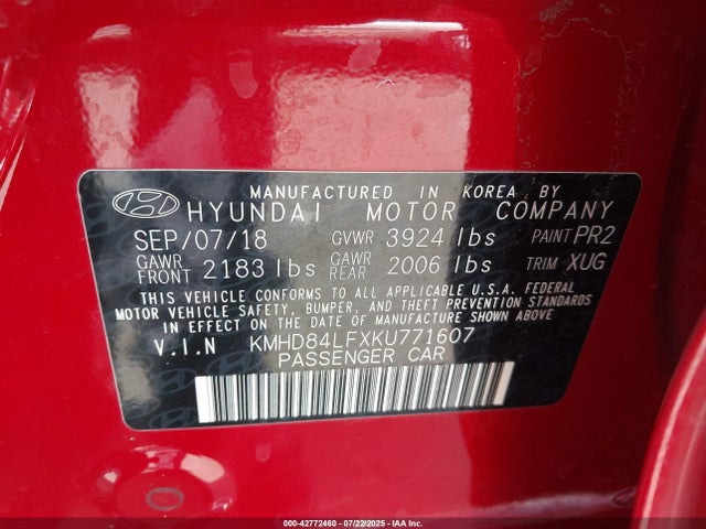 KMHD84LFXKU771607 Hyundai mpi nu