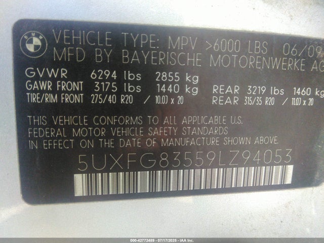 2009 BMW X6 5UXFG83559LZ94053 Photo 8
