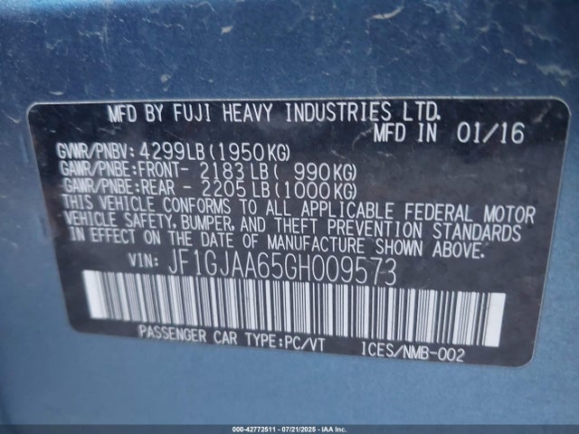 JF1GJAA65GH009573 Subaru 2.0l na