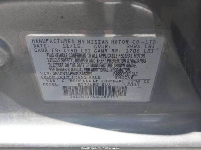 Nissan Versa 2016 3N1CN7AP5GL848359 Image 9