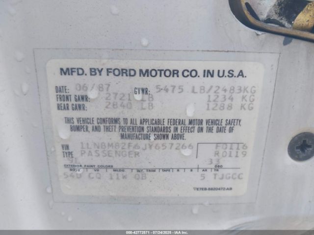 1988 LINCOLN TOWN CAR 1LNBM82F6JY657266 Photo 8