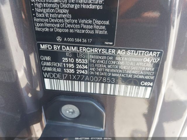 2007 MERCEDES-BENZ CL 550 WDDEJ71X77A007853 Photo 8