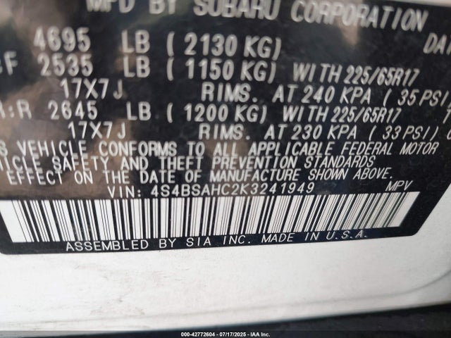 4S4BSAHC2K3241949 Subaru na u5