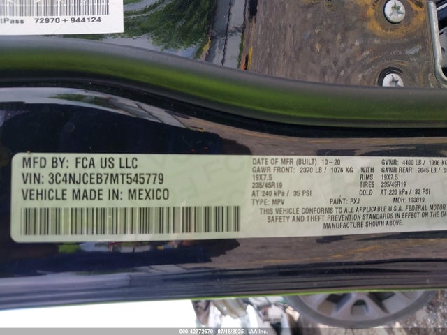 Jeep Compass 2021 3C4NJCEB7MT545779 Image 9
