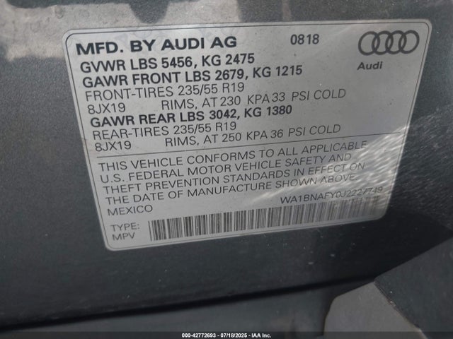 2018 AUDI Q5 WA1BNAFY0J2227749 Photo 8