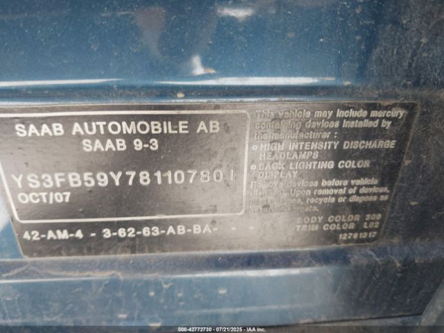 2008 SAAB 9-3 YS3FB59Y781107801 Photo 8