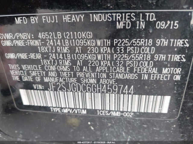 Subaru turbo u4 2016 JF2SJGDC6GH459744 Image 9