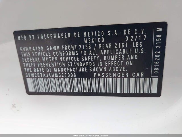 3VW2B7AJ4HM327008 Volkswagen 1.4 tsi