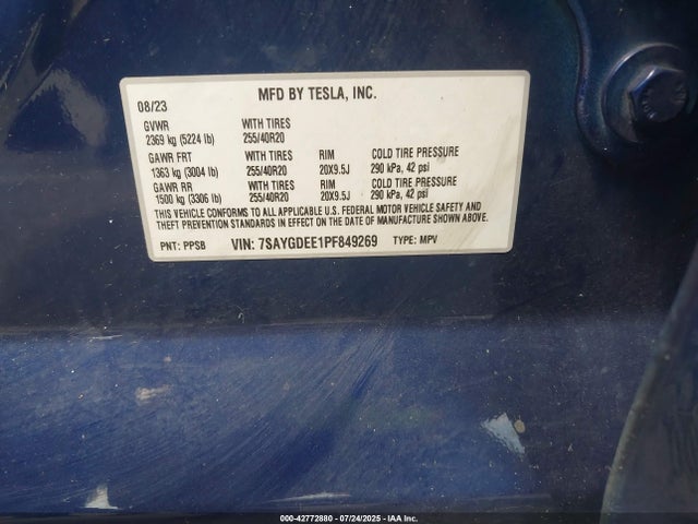 Продажа на аукционе авто 2023 Tesla Model Y Awd/long Range Dual Motor All-wheel Drive, vin: 7SAYGDEE1PF849269, номер лота: 42772880