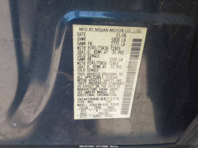 2006 NISSAN PATHFINDER 5N1AR18U66C667374 Photo 8