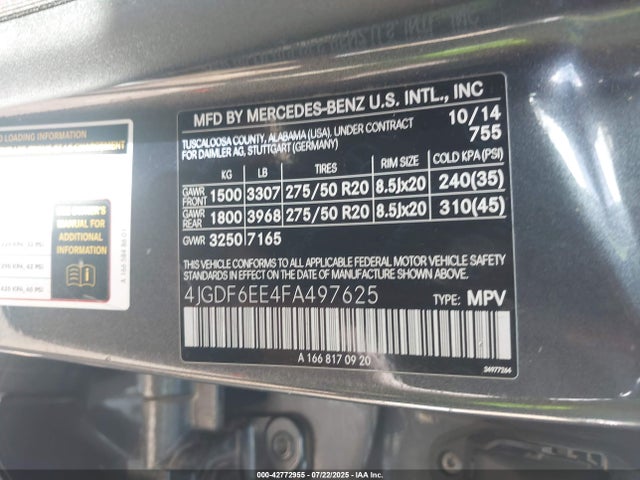 Mercedes-Benz Gl-Class 2015 4JGDF6EE4FA497625 Image 9