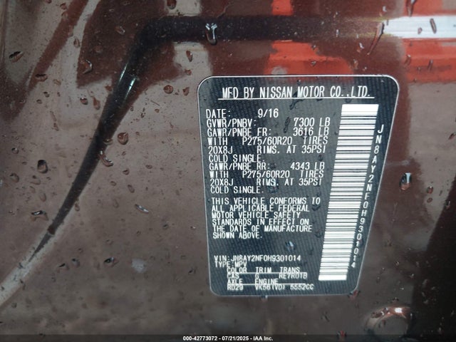 Nissan Armada 2017 JN8AY2NF0H9301014 Image 9