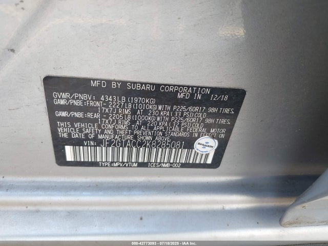 Subaru naturally aspirated 2019 JF2GTACC2K8285081 Image 9