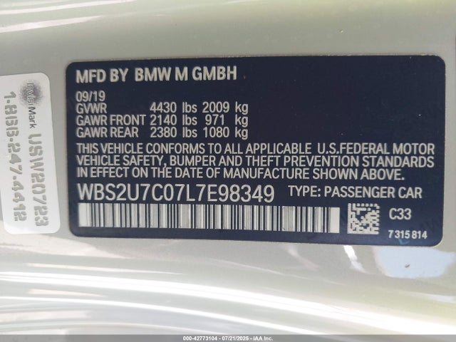 BMW M2 2020 WBS2U7C07L7E98349 Image 9