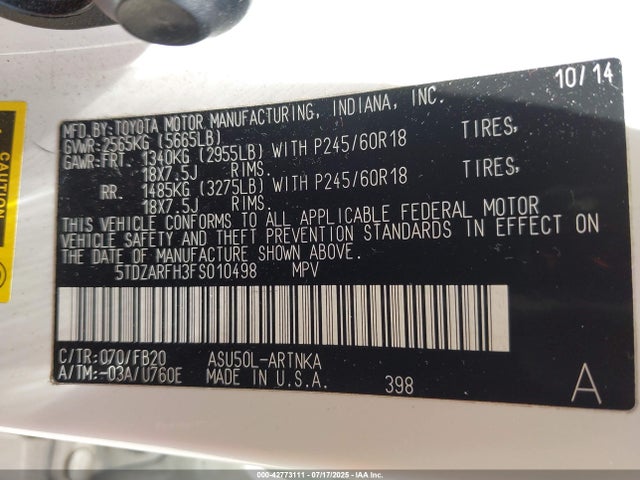 5TDZARFH3FS010498 Toyota 1ar-fe