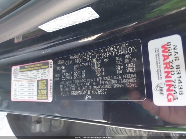 KNDPNCAC1H7076937 KIA gdi theta ii