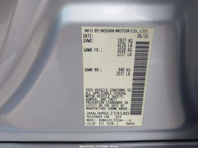 1N4AL3AP0GC259580 Nissan 2016