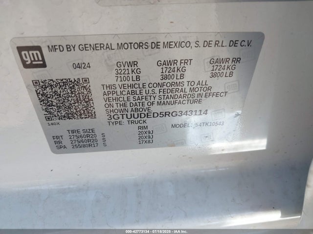 3GTUUDED5RG343114 GMC l84