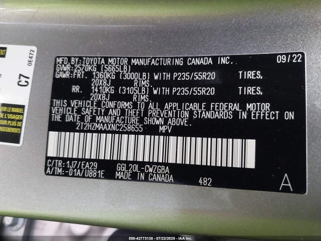 Lexus 2gr-fks 2022 2T2HZMAAXNC258655 Image 9