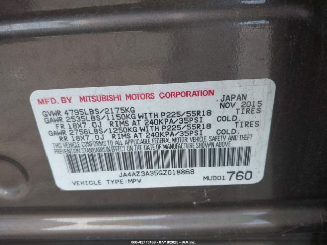 2016 MITSUBISHI OUTLANDER JA4AZ3A35GZ018868 Photo 8