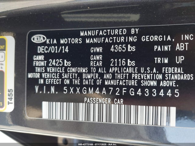 5XXGM4A72FG433445 KIA dohc gdi theta ii
