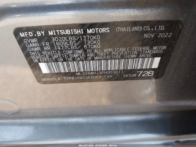 2023 MITSUBISHI MIRAGE ML32AWHJ3PH003611 Photo 8