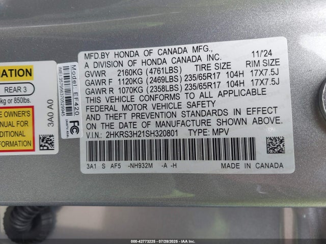 2HKRS3H21SH320801 Honda l15be
