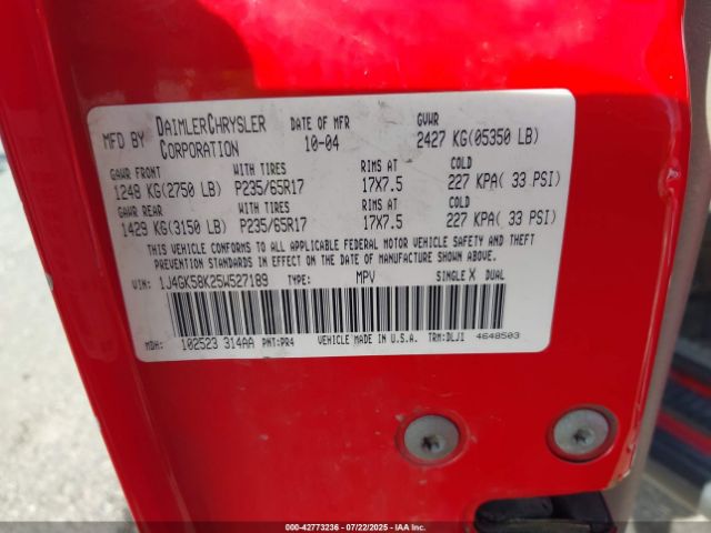 2005 JEEP LIBERTY 1J4GK58K25W527189 Photo 8