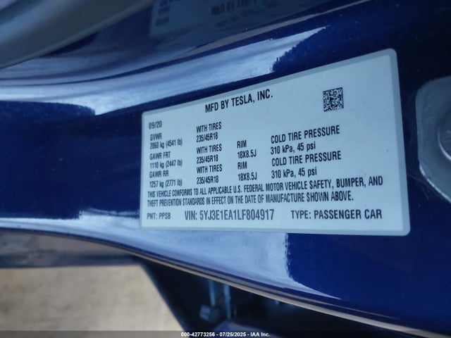 2020 TESLA MODEL 3 5YJ3E1EA1LF804917 Photo 8