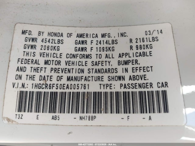 1HGCR6F50EA005761 Honda lfa1