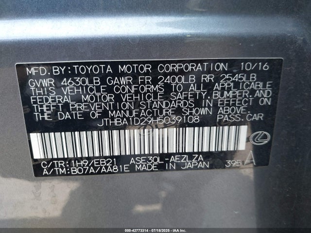 Lexus 8ar-fts 2017 JTHBA1D29H5039108 Image 9