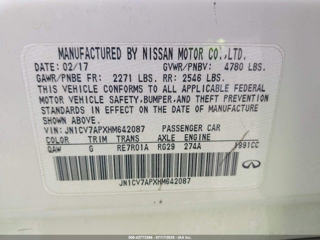 JN1CV7APXHM642087 Infiniti 2017