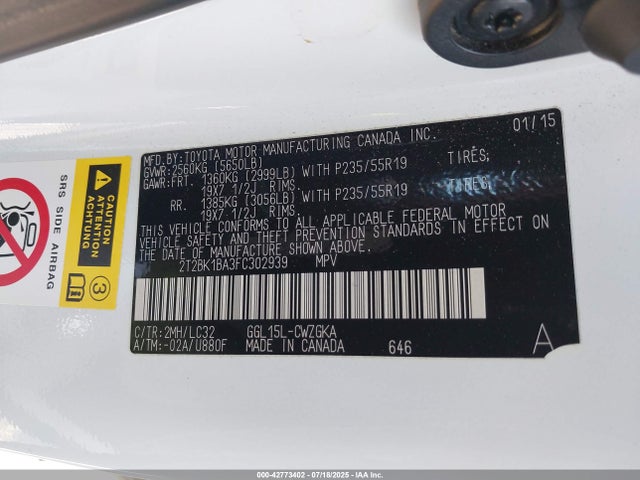 Lexus 2gr-fe 2015 2T2BK1BA3FC302939 Image 9