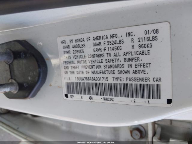 2008 ACURA TL 19UUA76648A031715 Photo 8